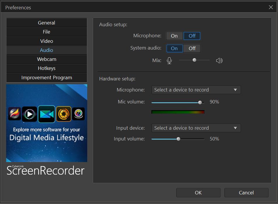 Adjust microphone settings interface